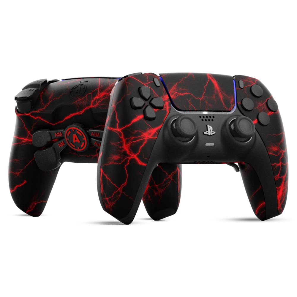 AimControllers Custom PRO Controller compatible with PS 5 Console & PC | Custommade Wireless Gaming Controller with 4 Back Remappable Paddles | Gaming Accessories Electronics (Red Storm)